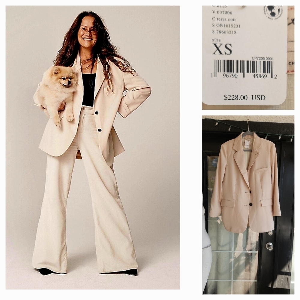 Free People  beige‎  oversized Jay Blazer office dressy
